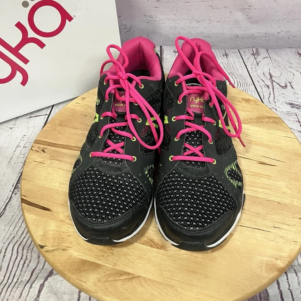 Ryka Vida RZX Training Shoes Black Pink Green Womens Size 10.5M Sneakers